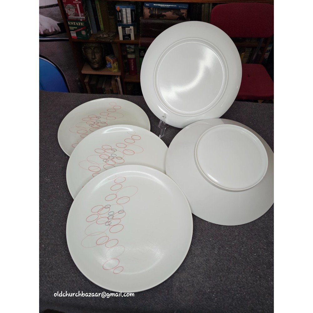 Vtg 60's Melamine Melmac Circle 4-Dinner Plates/1-Serving Lrg Bowl